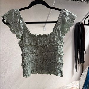 Papaya Light Green Smocked Blouse